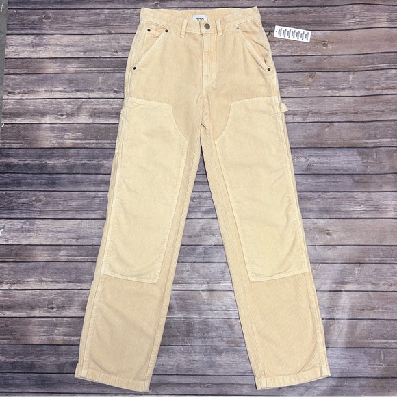 BDG Mango Pale Yellow Corduroy Carpenter Straight Leg Double Knee Panel Pant New - Picture 1 of 12